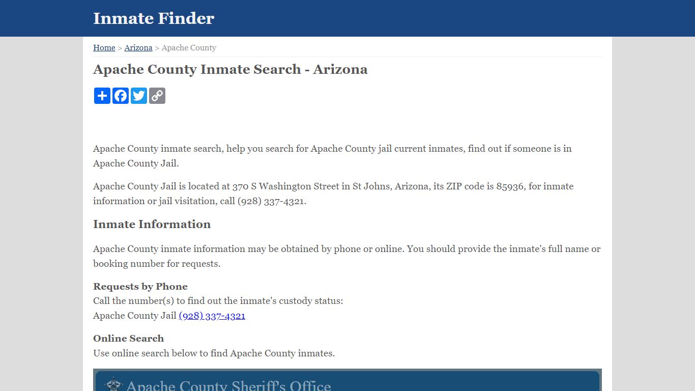 Apache County Inmate Search - Arizona - Inmate Finder